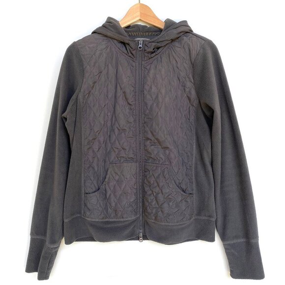 Neiman Marcus Womens M Hooded Fleece Quilted Jacket Full Zip Gray Sweatshirt - Picture 1 of 11
